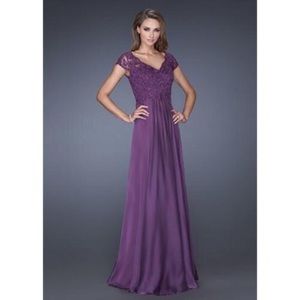 La Femme Majestic Lace Illusion Evening Gown NWT